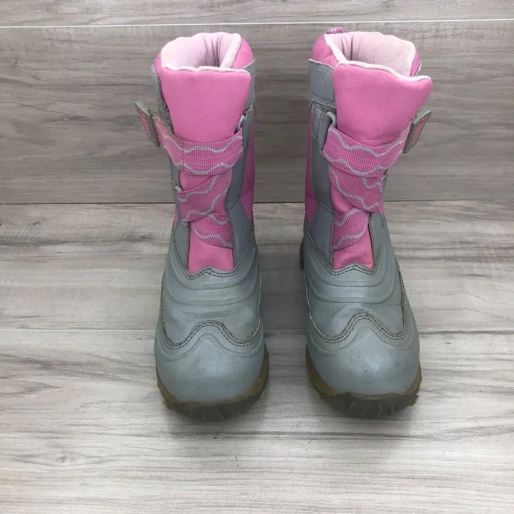 LL Bean Boots Kids Size 1 Pink Gray Insulated Winter Snow Hook and Loop Strap